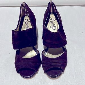 Seychelles brown suede open toe heels